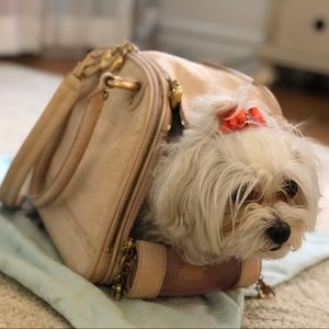 RARE Juicy beige leather dog carrier tote purse👜